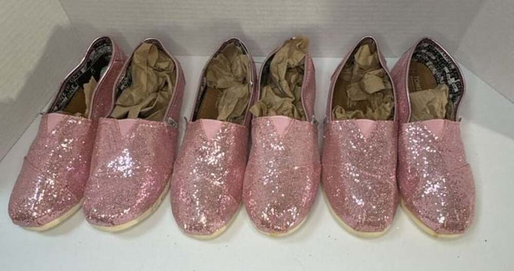 Toms Youth Youth Size Y3 Pink Glitter Alpargata Slip-On Shoes NWOT $12 a pair